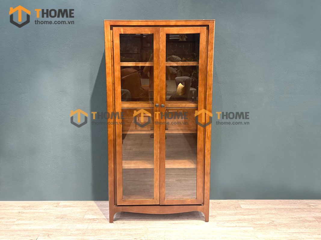 Tủ kính gỗ sồi tự nhiên 2 cánh 1 hộc kéo MangoTK-04SN