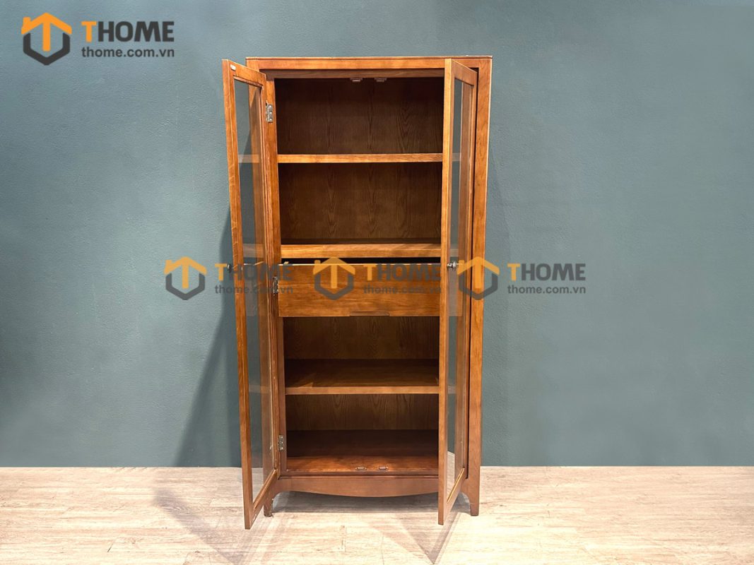 Tủ kính gỗ sồi tự nhiên 2 cánh 1 hộc kéo MangoTK-04SN
