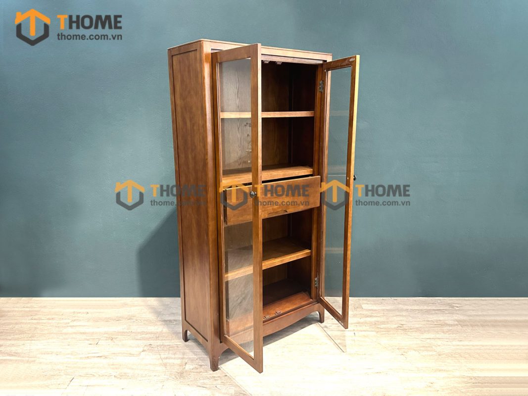 Tủ kính gỗ sồi tự nhiên 2 cánh 1 hộc kéo MangoTK-04SN