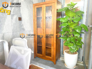 Tủ Kính Gỗ Sồi Tự Nhiên 2 Cánh 1 Hộc Kéo Mango Tk-04SN