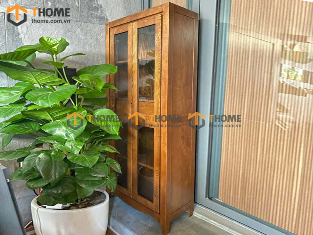 Tủ Kính Gỗ Sồi Tự Nhiên 2 Cánh 1 Hộc Kéo Mango Tk-04SN