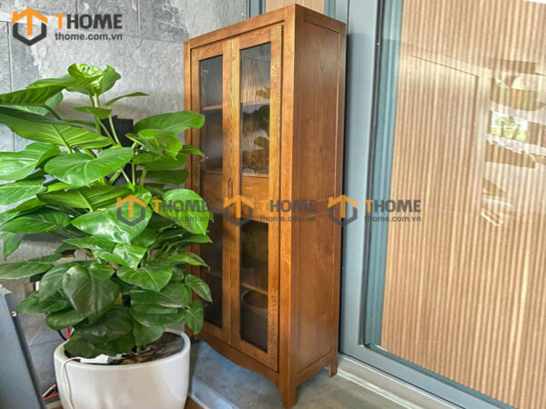 Tủ Kính Gỗ Sồi Tự Nhiên 2 Cánh 1 Hộc Kéo Mango Tk-04SN
