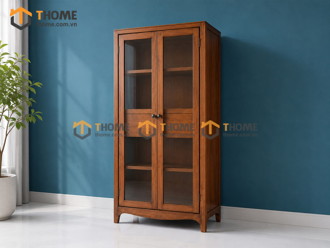 Tủ Kính Gỗ Sồi Tự Nhiên 2 Cánh 1 Hộc Kéo Mango Tk-04SN