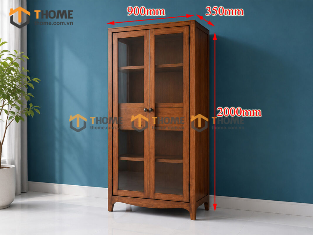 Tủ Kính Gỗ Sồi Tự Nhiên 2 Cánh 1 Hộc Kéo Mango Tk-04SN