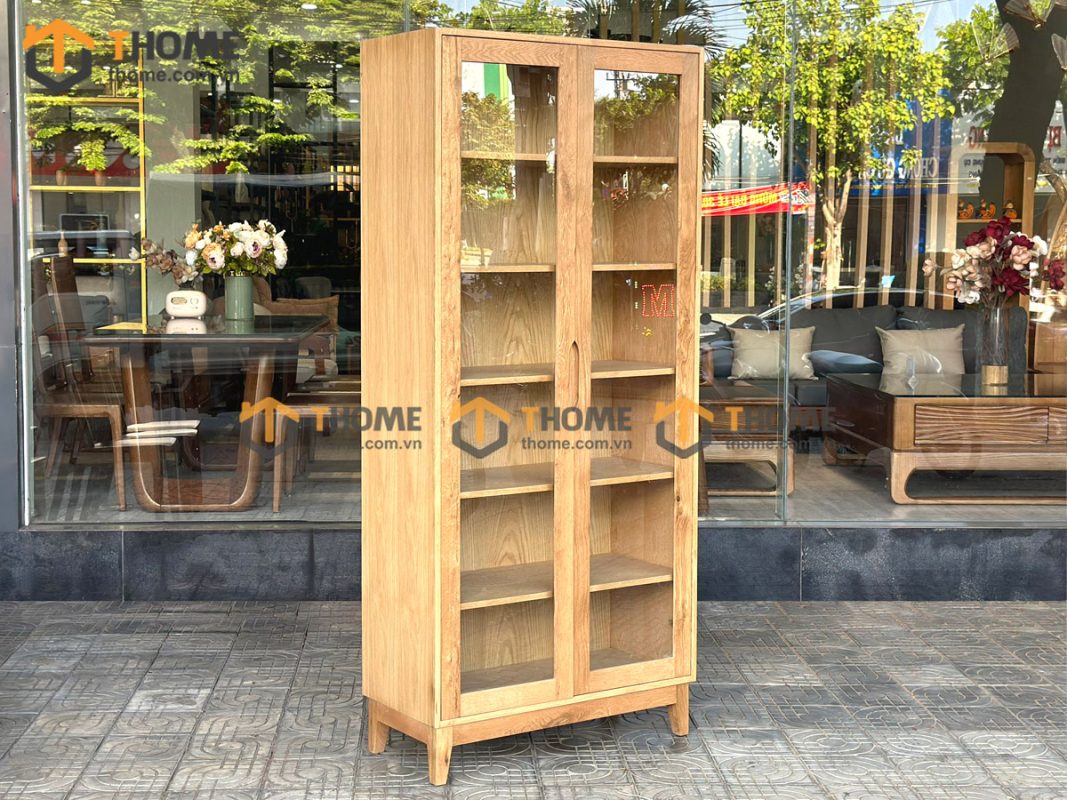 Tủ kính gỗ sồi tự nhiên 2 cánh Capri màu tự nhiên TK-01SN