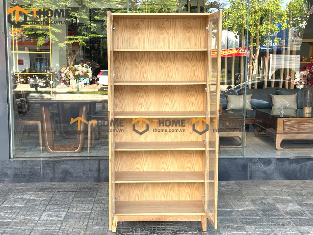 Tủ kính gỗ sồi tự nhiên 2 cánh Capri màu tự nhiên TK-01SN