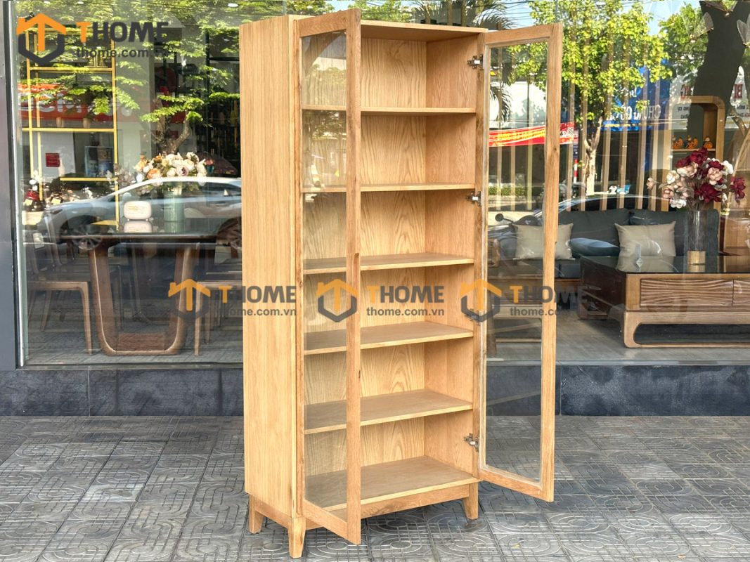 Tủ kính gỗ sồi tự nhiên 2 cánh Capri màu tự nhiên TK-01SN