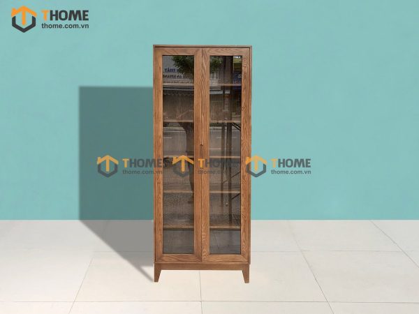 Tủ kính gỗ sồi tự nhiên 2 cánh Capri màu óc chó TK-02SN