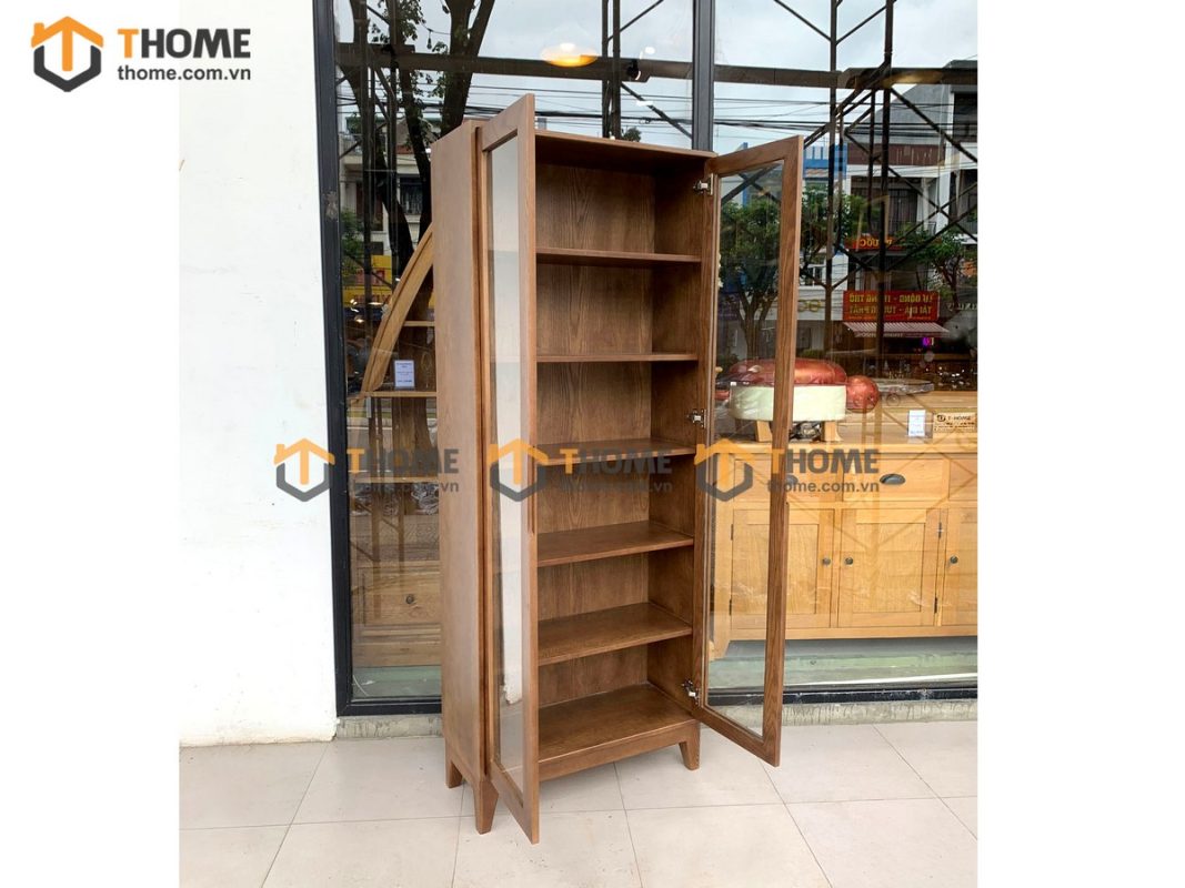 Tủ kính gỗ sồi tự nhiên 2 cánh Capri màu óc chó TK-02SN