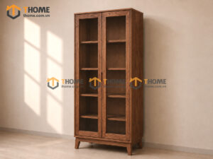 Tủ Kính Gỗ Sồi Tự Nhiên 2 Cánh Capri Màu Óc Chó TK-02SN