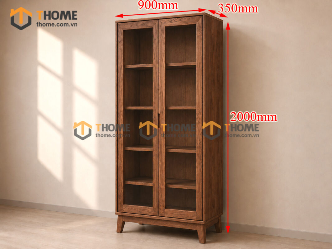 Tủ Kính Gỗ Sồi Tự Nhiên 2 Cánh Capri Màu Óc Chó TK-02SN