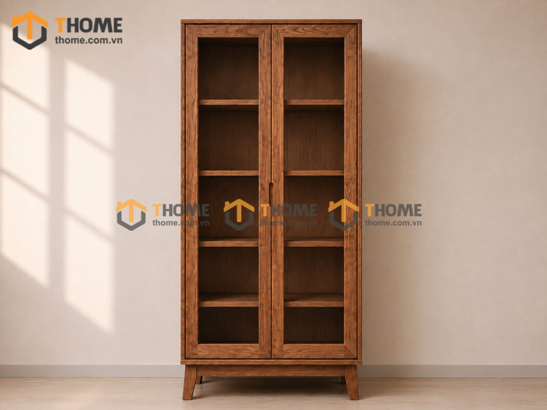 Tủ Kính Gỗ Sồi Tự Nhiên 2 Cánh Capri Màu Óc Chó TK-02SN