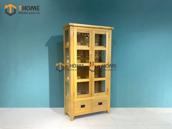 Tủ kính gỗ sồi tự nhiên 2 hộc kéo Harris TK-08SM
