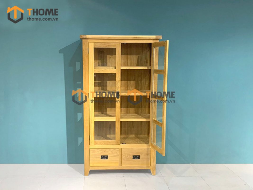 Tủ kính gỗ sồi tự nhiên 2 hộc kéo Harris TK-08SM