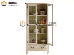 Tủ kính gỗ sồi tự nhiên 2 hộc kéo Tuscany màu trắng TK-02SM