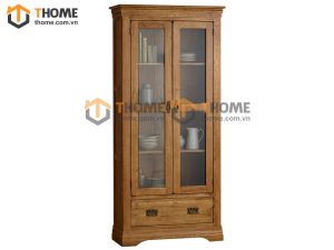 Tủ kính gỗ sồi tự nhiên 2 hộc kéo Tuscany màu tự nhiên TK-01SM-01