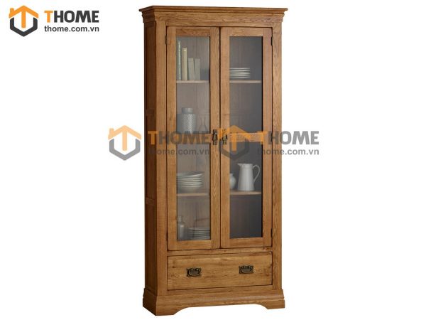 Tủ kính gỗ sồi tự nhiên 2 hộc kéo Tuscany màu tự nhiên TK-01SM-01