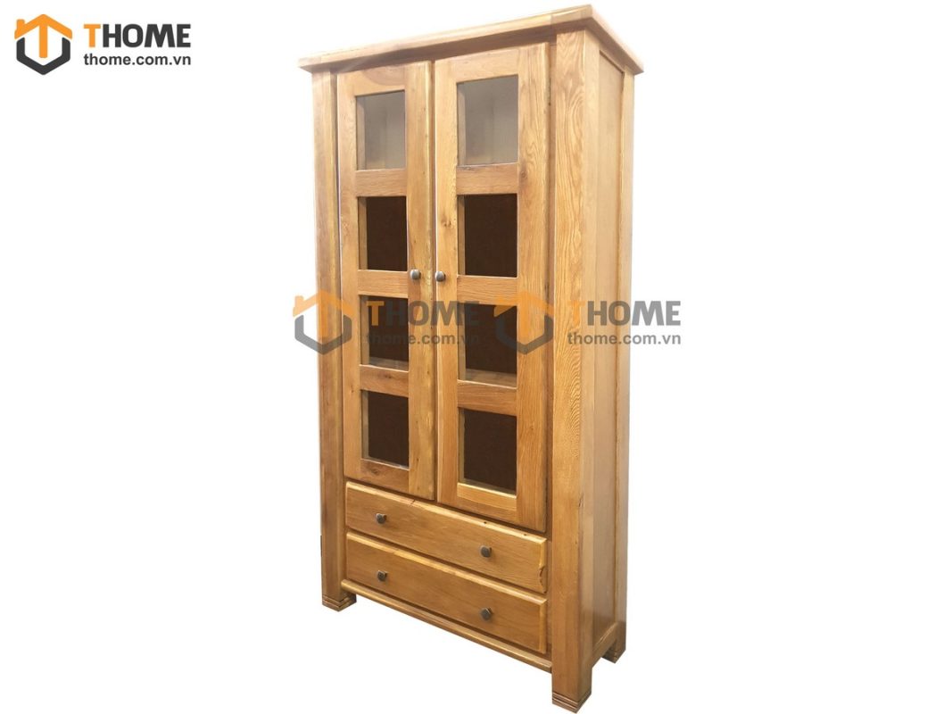 Tủ kính gỗ sồi tự nhiên 2 hộc kéo Woodstock TK-03SM