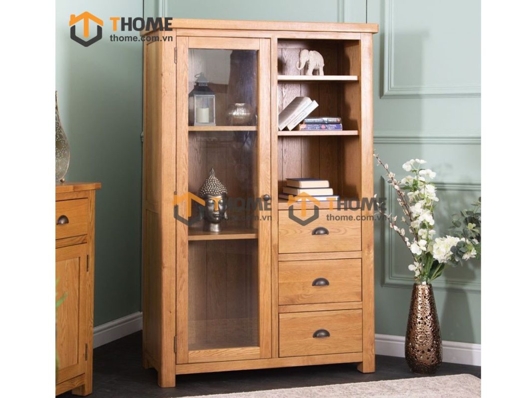 Tủ kính gỗ sồi tự nhiên 3 hộc kéo Morris TK-12SM