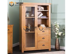 Tủ kính gỗ sồi tự nhiên 3 hộc kéo Morris TK-12SM