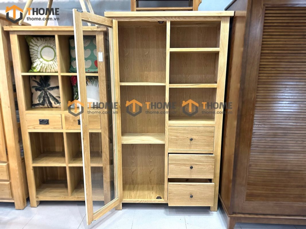 Tủ kính gỗ sồi tự nhiên 3 hộc kéo Morris TK-12SM