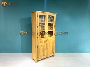 Tủ kính gỗ sồi tự nhiên 4 cánh 3 hộc kéo Morris TK-13SM