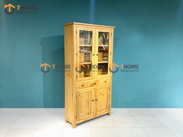 Tủ kính gỗ sồi tự nhiên 4 cánh 3 hộc kéo Morris TK-13SM