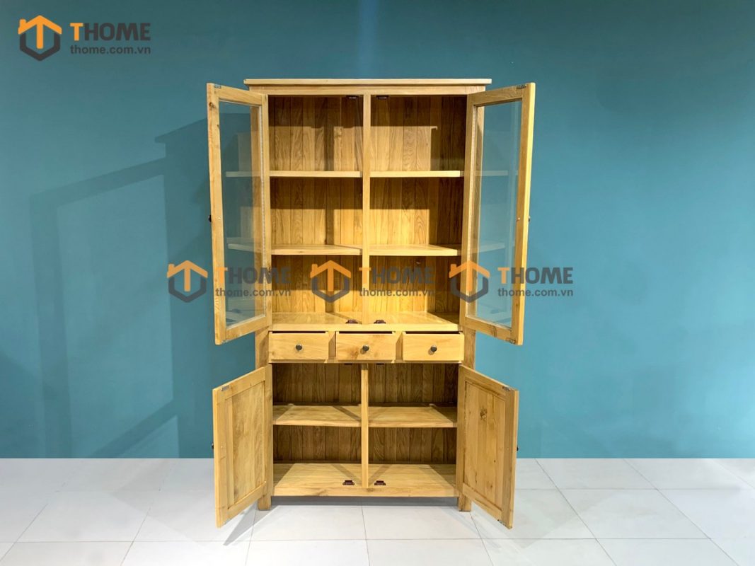 Tủ kính gỗ sồi tự nhiên 4 cánh 3 hộc kéo Morris TK-13SM