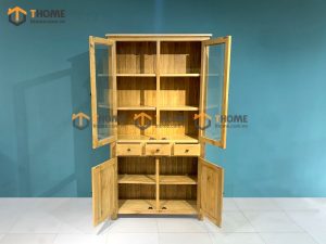 Tủ kính gỗ sồi tự nhiên 4 cánh 3 hộc kéo Morris TK-13SM