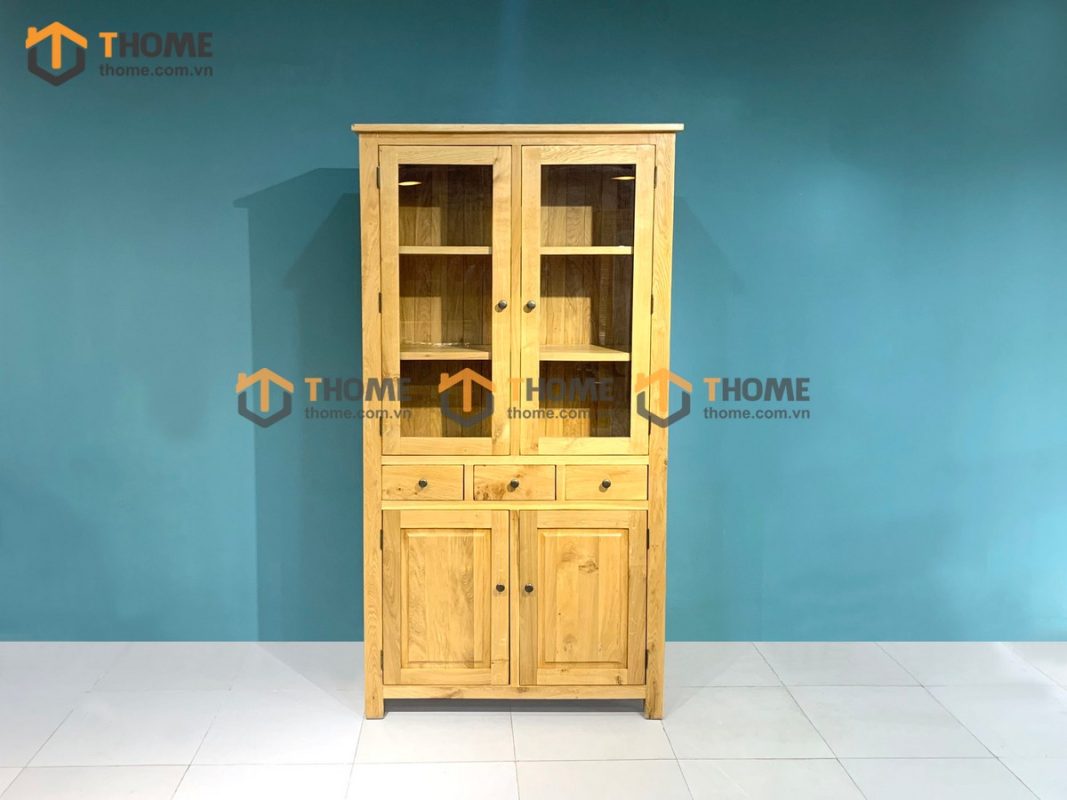 Tủ kính gỗ sồi tự nhiên 4 cánh 3 hộc kéo Morris TK-13SM