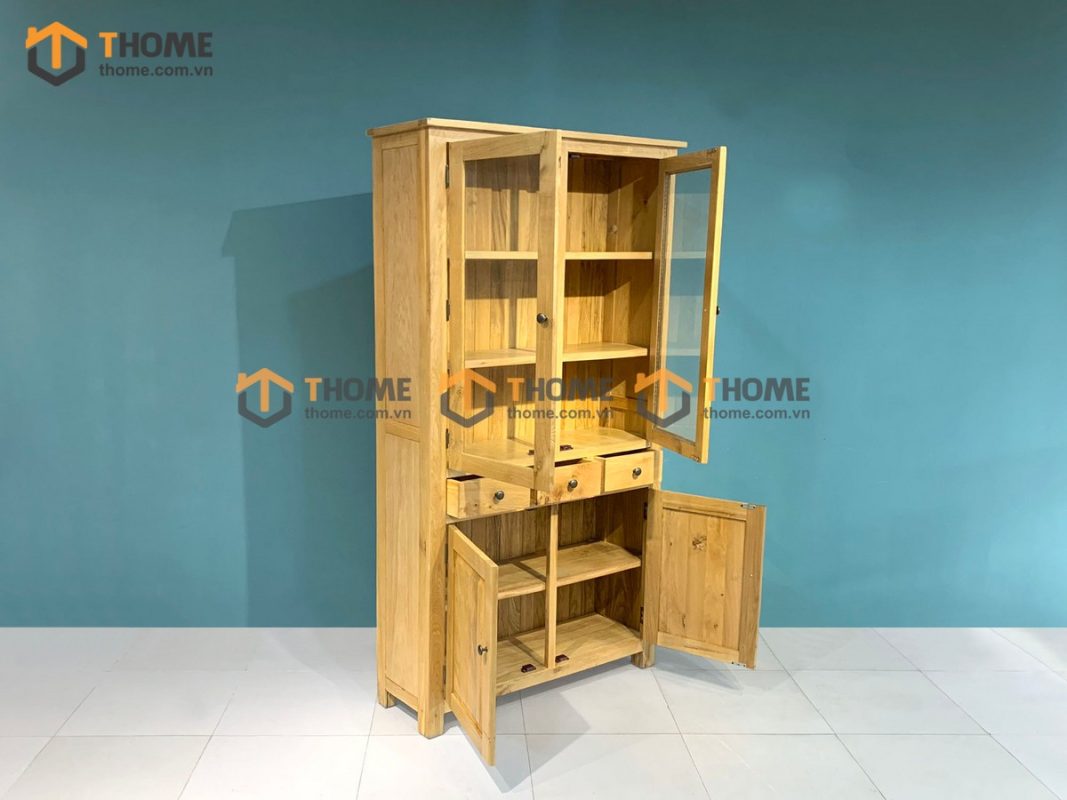 Tủ kính gỗ sồi tự nhiên 4 cánh 3 hộc kéo Morris TK-13SM