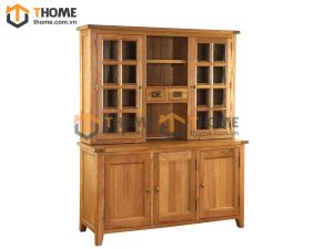 Tủ kính gỗ sồi tự nhiên 2 tầng 5 cánh 2 hộc kéo nhỏ Harris TK-15SM