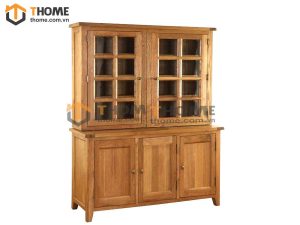 Tủ kính gỗ sồi tự nhiên 2 tầng 5 cánh 2 hộc kéo nhỏ Harris TK-15SM