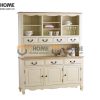 Tủ kính gỗ sồi tự nhiên 2 tầng 3 cánh 7 hộc kéo nhỏ Tuscany màu trắng TK-17SM