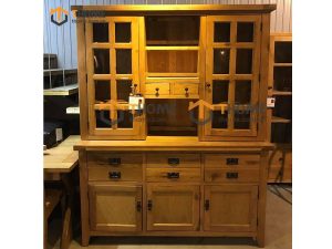 Tủ kính gỗ sồi tự nhiên 2 tầng 5 cánh 8 hộc kéo nhỏ Rustic TK-16SM