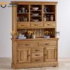 Tủ kính gỗ sồi tự nhiên 2 tầng 5 cánh 8 hộc kéo nhỏ Rustic TK-16SM