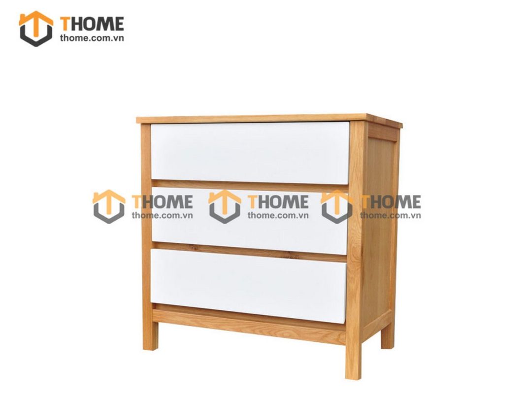Tủ ngăn kéo gỗ sồi tự nhiên 3 hộc kéo Delux màu trắng TNK-13SM