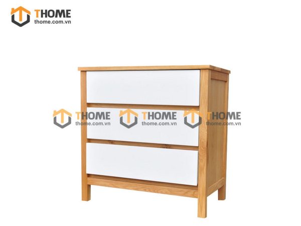 Tủ ngăn kéo gỗ sồi tự nhiên 3 hộc kéo Delux màu trắng TNK-13SM