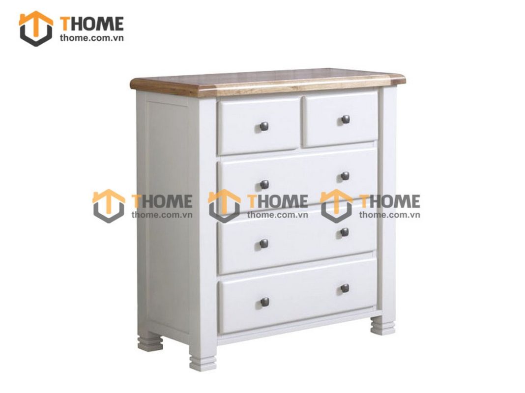 Tủ ngăn kéo gỗ sồi tự nhiên 5 hộc kéo Woodstock màu trắng TNK-22SM