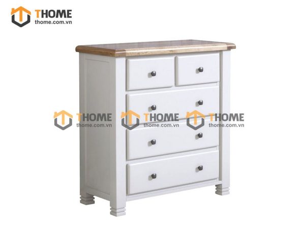 Tủ ngăn kéo gỗ sồi tự nhiên 5 hộc kéo Woodstock màu trắng TNK-22SM