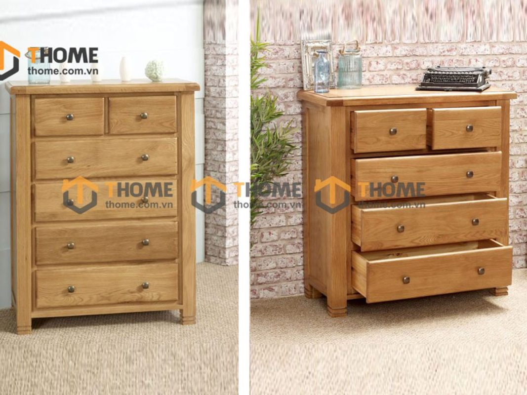 Tủ ngăn kéo gỗ sồi tự nhiên 5 hộc kéo Woodstock màu tự nhiên TNK-24SM
