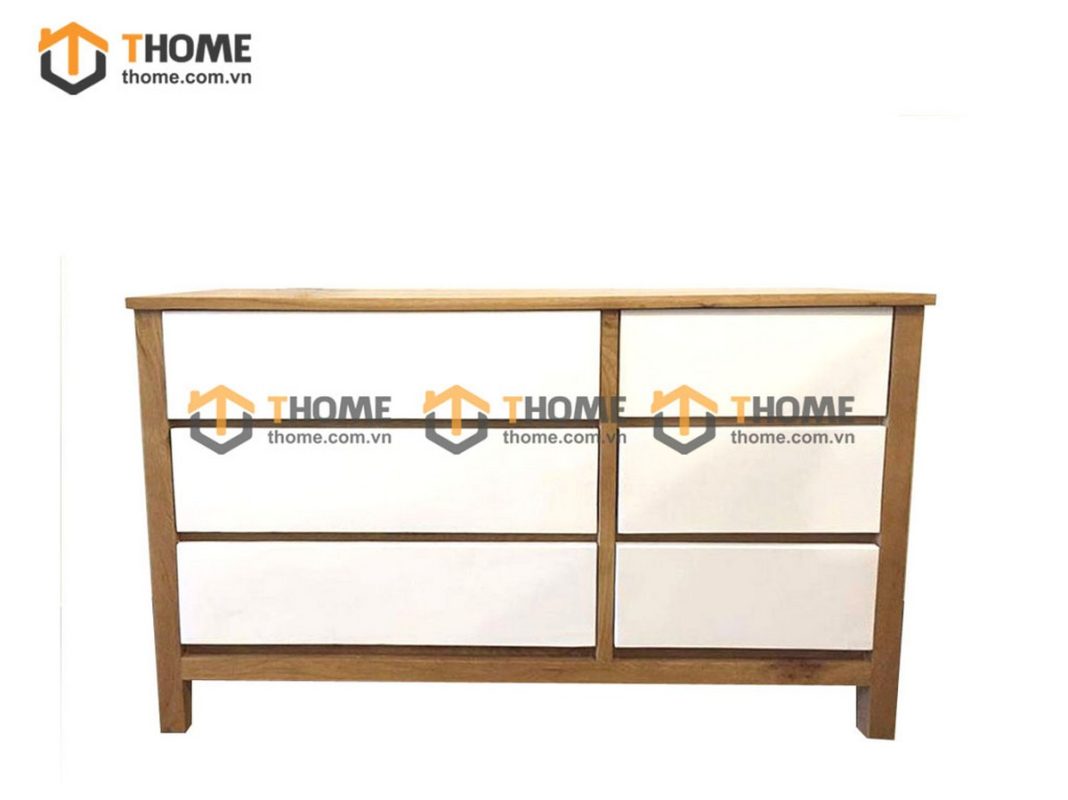 Tủ ngăn kéo gỗ sồi tự nhiên 6 hộc kéo Delux màu trắng TNK-14SM