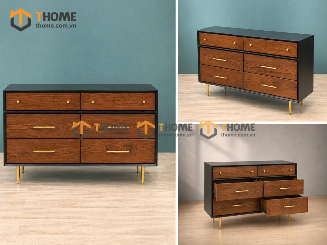 Tủ Trang Trí Gỗ Sồi Tự Nhiên 6 Hộc Kéo Titan TNK-01SN