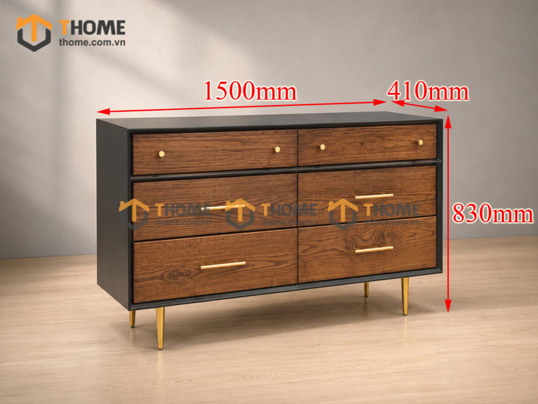 Tủ Trang Trí Gỗ Sồi Tự Nhiên 6 Hộc Kéo Titan TNK-01SN