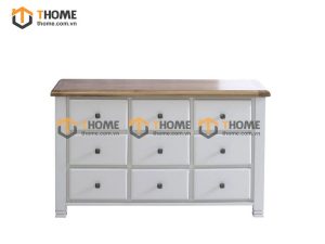 Tủ ngăn kéo gỗ sồi tự nhiên 9 hộc kéo Woodstock màu trắng TNK-23SM