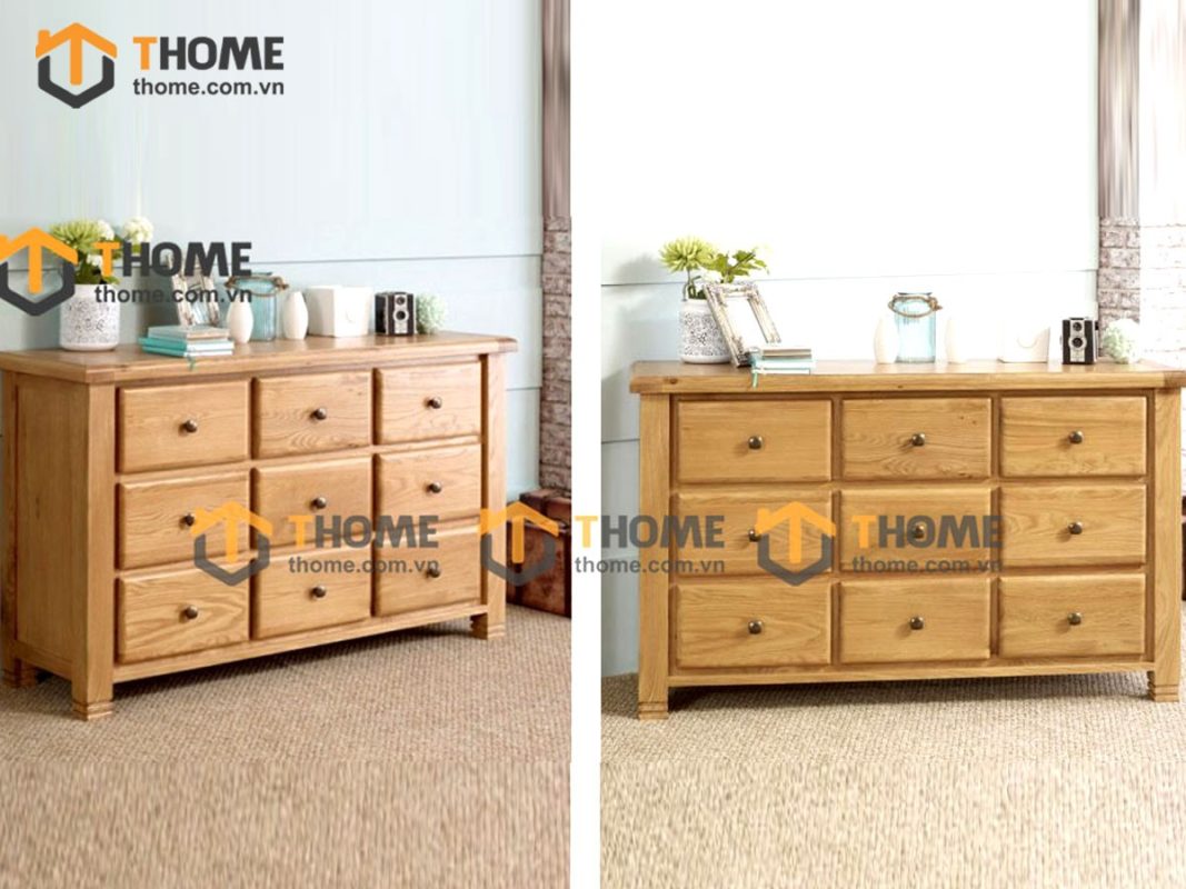 Tủ ngăn kéo gỗ sồi tự nhiên 9 hộc kéo Woodstock màu tự nhiên TNK-25SM