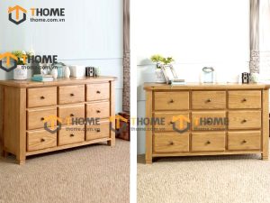 Tủ ngăn kéo gỗ sồi tự nhiên 9 hộc kéo Woodstock màu tự nhiên TNK-25SM