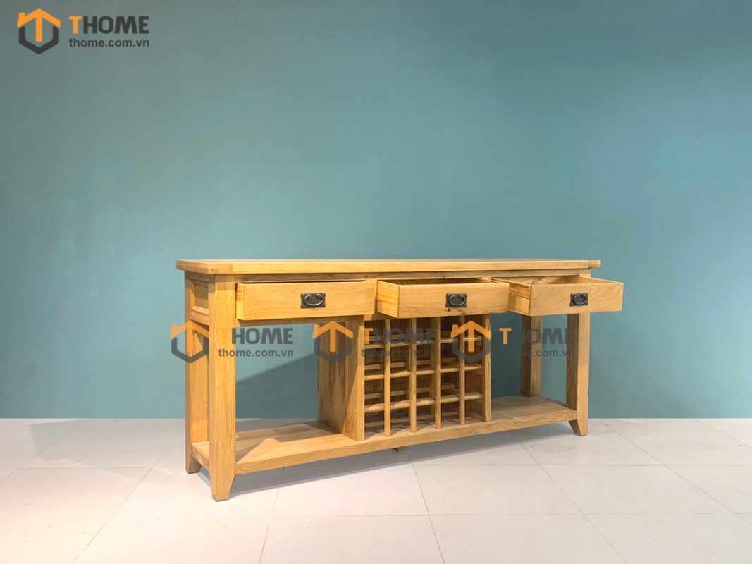 Tủ rượu gỗ sồi tự nhiên 3 hộc kéo 20 ô TR-02SM