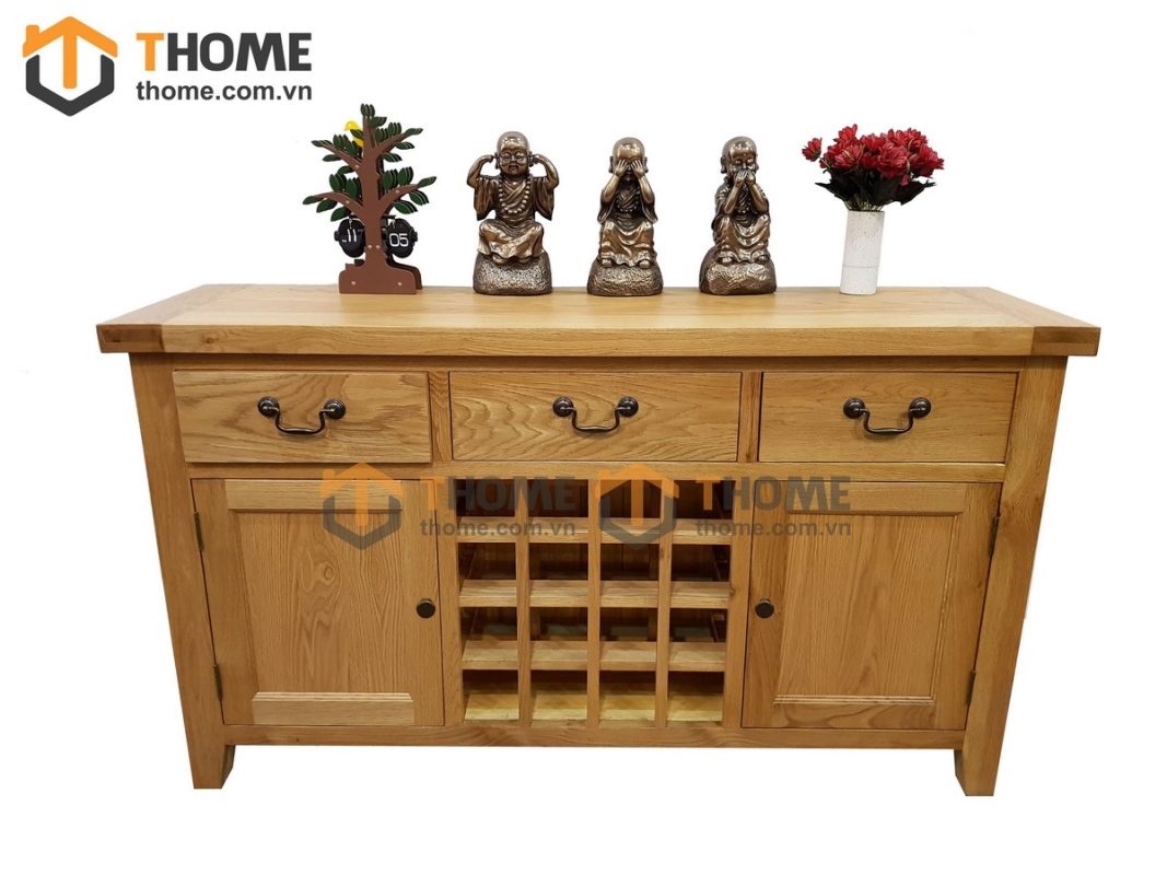 Tủ rượu gỗ sồi tự nhiên 3 hộc kéo 32 ô TR-05SM