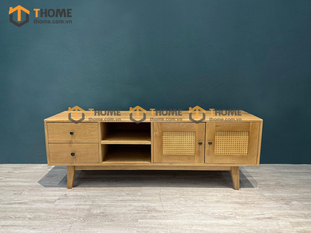 Tủ tivi gỗ sồi tự nhiên 2 cánh mây TTV-33SM